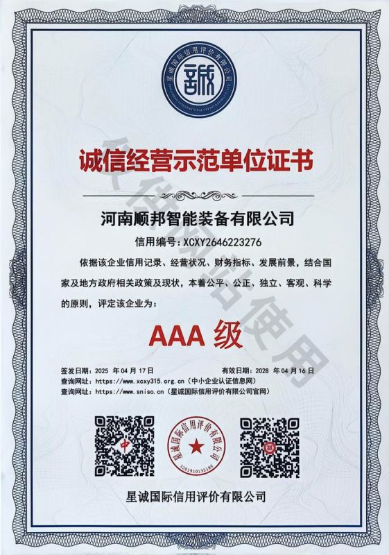 诚信经营示范单位证书